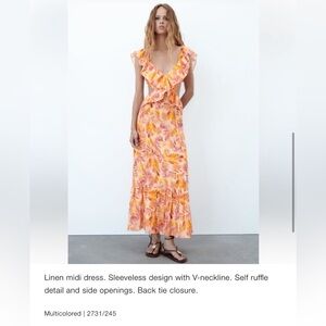 Gorgeous orange floral Zara ruffle dress 🧡